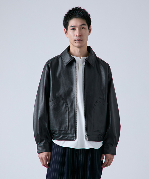OSKR別注 シンセティックレザーショートブルゾン（ライダース