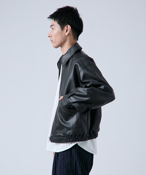 OSKR別注 シンセティックレザーショートブルゾン（ライダース