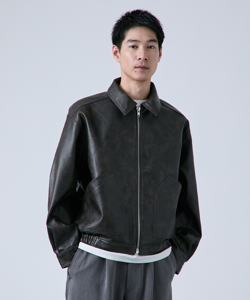 OSKR別注 シンセティックレザーショートブルゾン（ライダース