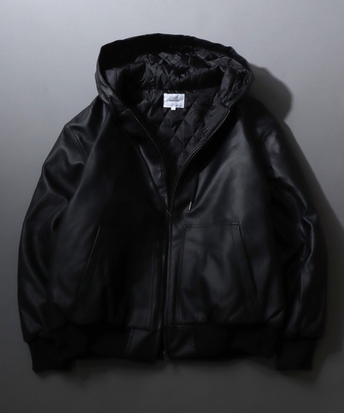 セール】Synthetic Leather Zip Hoodie/フェイクレザー オーバーサイズ