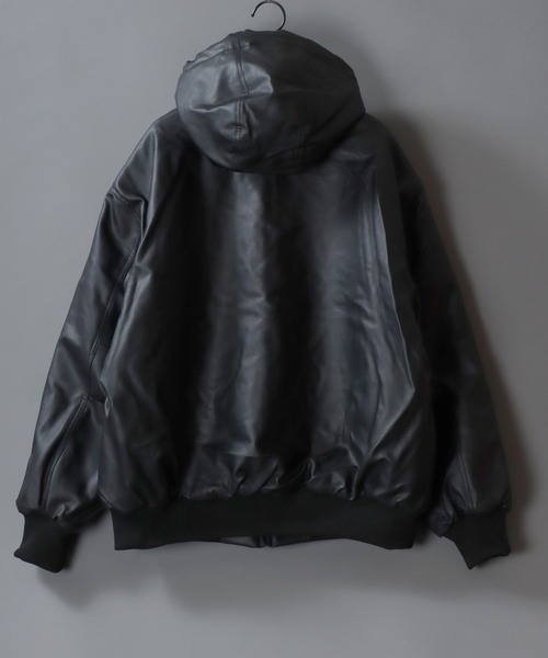 SITRY(シトリー)の「Synthetic Leather Zip Hoodie/フェイクレザー オーバーサイズ ブルゾン ジップパーカー フーディー(ブルゾン・メンズ・ブラック・L/LL/M)」の3枚目の写真