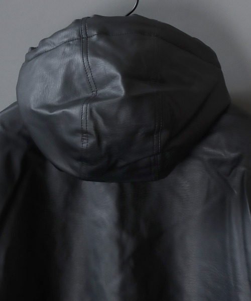 SITRY(シトリー)の「Synthetic Leather Zip Hoodie/フェイクレザー オーバーサイズ ブルゾン ジップパーカー フーディー(ブルゾン・メンズ・ブラック・L/LL/M)」の5枚目の写真
