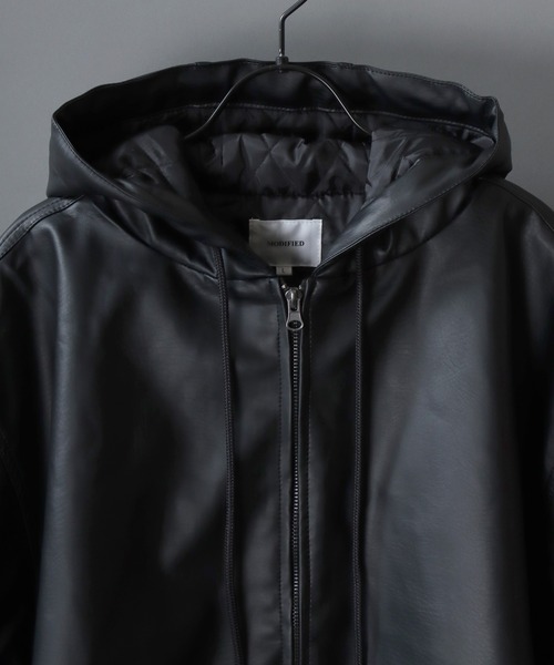 Synthetic Leather Zip Hoodie/フェイクレザー オーバーサイズ