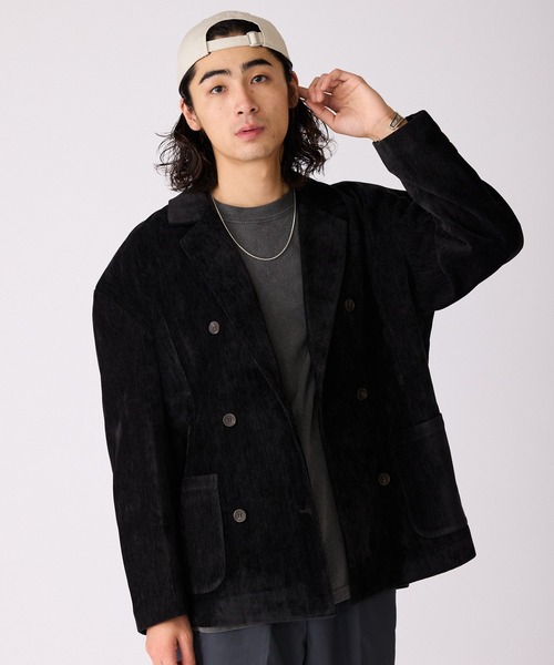 セール】ベロア生地 ダブルテーラードジャケット（テーラード