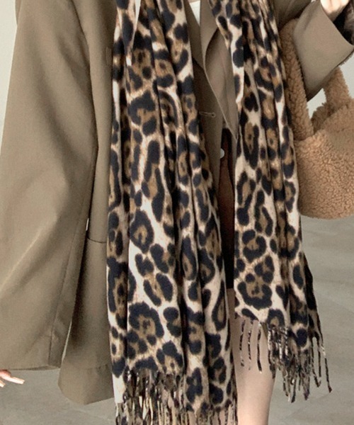 セール】レオパード柄フリンジショール マフラー（ストール/ショール
