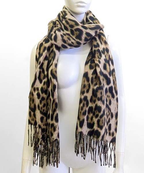 セール】レオパード柄フリンジショール マフラー（ストール/ショール