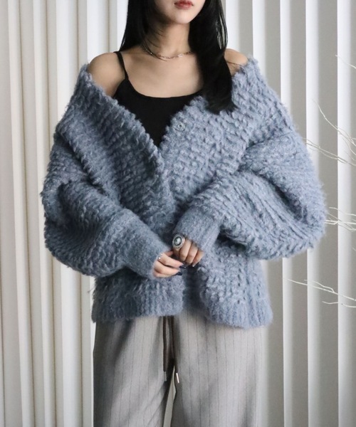 YENNA（イェンナ）の「【ポコポコVネックニットカーディガン】ニットアウター（ニット/セーター・レディース・チャコールグレー/ベージュ/アイボリー/ブルー・FREE）」の4枚目の写真