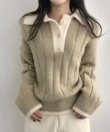 モヘアタッチ ルーズフィット ポロシャツ風ニット
