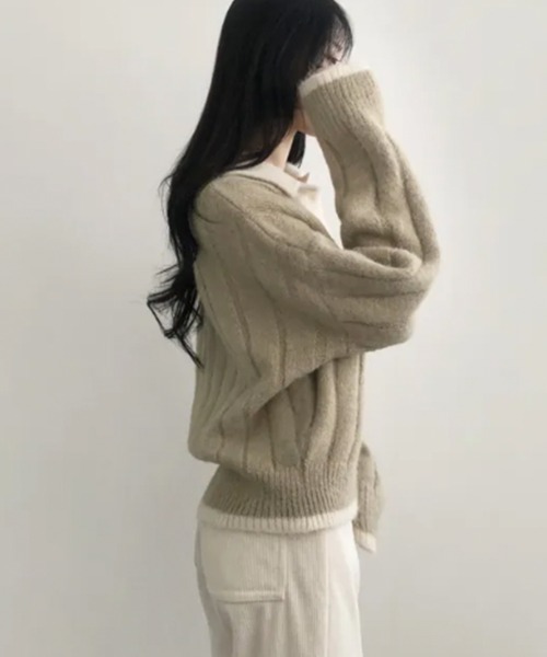 VIVID LADY（ビビッドレディー）の「モヘアタッチ ルーズフィット ポロシャツ風ニット（ニット/セーター・レディース・ベージュ/ネイビー・FREE）」の17枚目の写真
