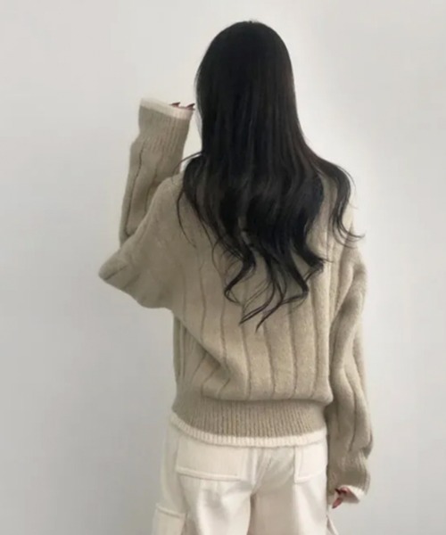 VIVID LADY（ビビッドレディー）の「モヘアタッチ ルーズフィット ポロシャツ風ニット（ニット/セーター・レディース・ベージュ/ネイビー・FREE）」の18枚目の写真