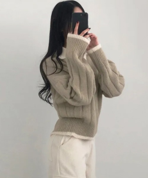 VIVID LADY（ビビッドレディー）の「モヘアタッチ ルーズフィット ポロシャツ風ニット（ニット/セーター・レディース・ベージュ/ネイビー・FREE）」の19枚目の写真