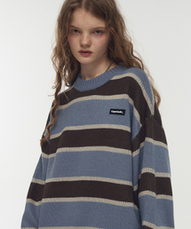 CPGN STUDIO（コンパーニョ）の「ストライプワッペンニットラベンダーチョコ（ニット/セーター）」