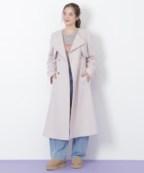 JILL by JILL STUART（ジルバイジルスチュアート）の「◇ノーカラードレストレンチコート（ノーカラーコート・レディース・ブラック/ピンク/ベージュ・SMALL/MEDIUM）」の22枚目の写真