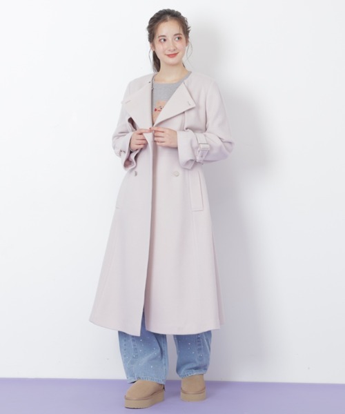 ◇ノーカラードレストレンチコート（ノーカラーコート）｜JILL by JILL