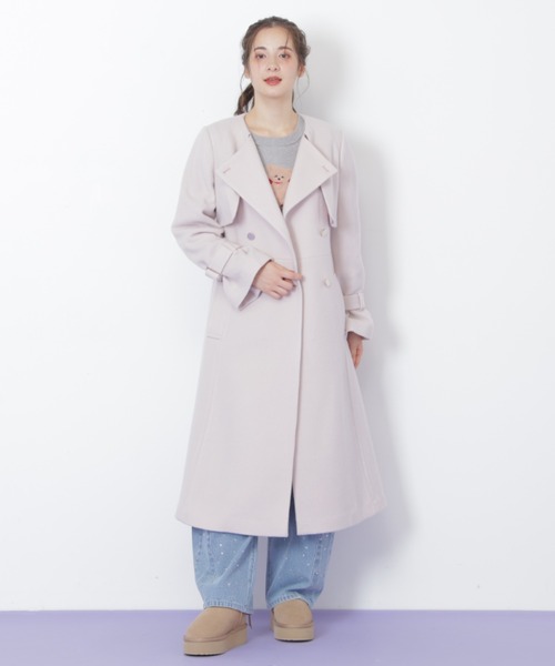 JILL by JILL STUART（ジルバイジルスチュアート）の「◇ノーカラードレストレンチコート（ノーカラーコート・レディース・ブラック/ピンク/ベージュ・SMALL/MEDIUM）」の21枚目の写真