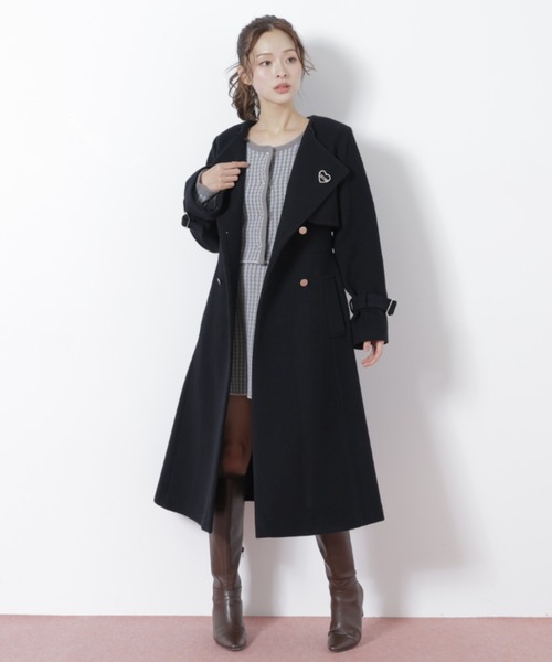 ◇ノーカラードレストレンチコート（ノーカラーコート）｜JILL by JILL