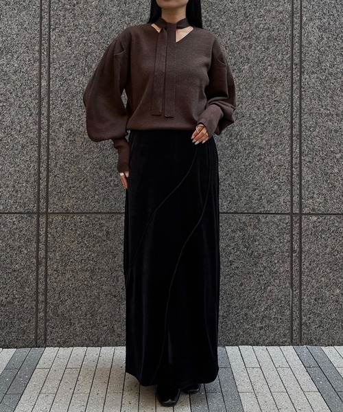 &g'aime(アンジェム)の「【&g'aime 】 チョーカー付きニット Choker Neck Knit(ニット/セーター・レディース・ブラウン/ブラック/ライトグレー・FREE)」の12枚目の写真