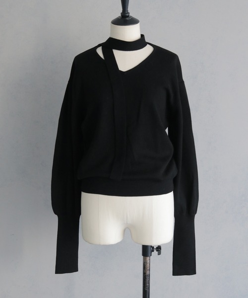 &g'aime(アンジェム)の「【&g'aime 】 チョーカー付きニット Choker Neck Knit(ニット/セーター・レディース・ブラウン/ブラック/ライトグレー・FREE)」の11枚目の写真