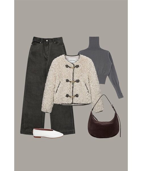 SIPT7056high waist corduroy pants_Charcoal brown