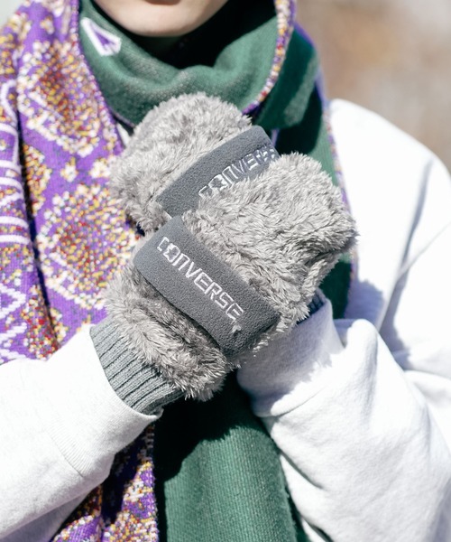 CONVERSE（コンバース）の「【CONVERSE/コンバース】フリースバンド ボアグローブ ミトン（手袋・レディース・グレー/ホワイト/ピンク・ONE SIZE）」の3枚目の写真