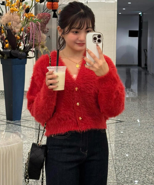 FREE'S MART（フリーズマート）の「◆【はかな企画】金ボタンロングシャギーニットカーデ〈ＭＦＭ〉（ニット/セーター・レディース・ホワイト/ブラウン/レッド/ネイビー・FREE）」の4枚目の写真