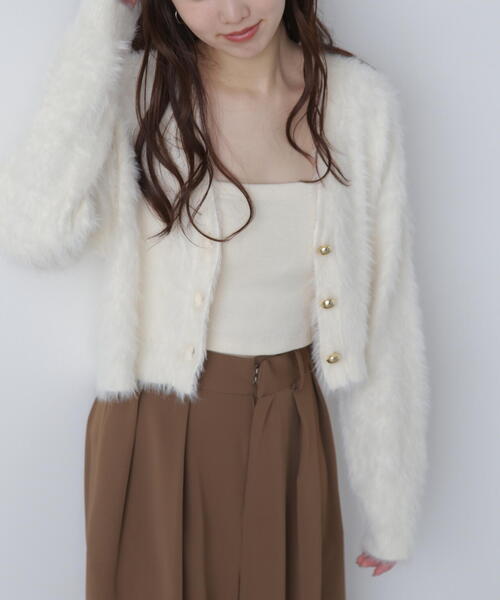 FREE'S MART（フリーズマート）の「◆【はかな企画】金ボタンロングシャギーニットカーデ〈ＭＦＭ〉（ニット/セーター・レディース・ホワイト/ブラウン/レッド/ネイビー・FREE）」の5枚目の写真