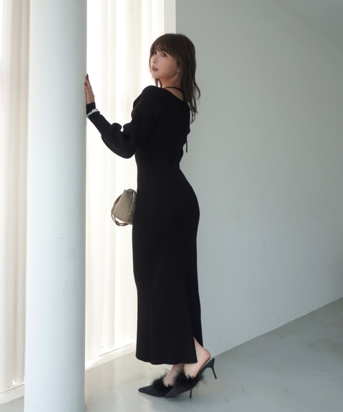 EIMY ISTOIRE(エイミーイストワール)の「フロントロゴリブニットワンピース(ワンピース・レディース・バーガンディー/ブラック・F)」の3枚目の写真