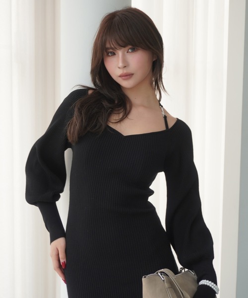 EIMY ISTOIRE(エイミーイストワール)の「フロントロゴリブニットワンピース(ワンピース・レディース・バーガンディー/ブラック・F)」の6枚目の写真