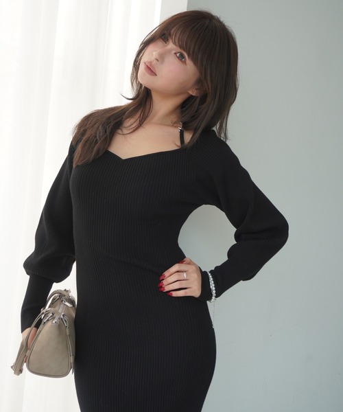 EIMY ISTOIRE(エイミーイストワール)の「フロントロゴリブニットワンピース(ワンピース・レディース・バーガンディー/ブラック・F)」の5枚目の写真