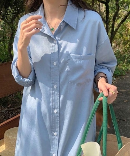 SallyLunn(サリーラン)の「デニムライクとろみシャツワンピ-ス(シャツ/ブラウス・レディース・ネイビー/ライトブルー・LARGE/MEDIUM)」の7枚目の写真