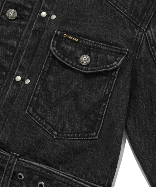 COVERNAT WOMAN（カバーナットウーマン）の「[COVERNAT x WRANGLER] ウィメンズ オリジナル デニム クロップ ベルト付きジャケット ダークグレー（デニムジャケット・レディース・その他・MEDIUM/SMALL）」の3枚目の写真