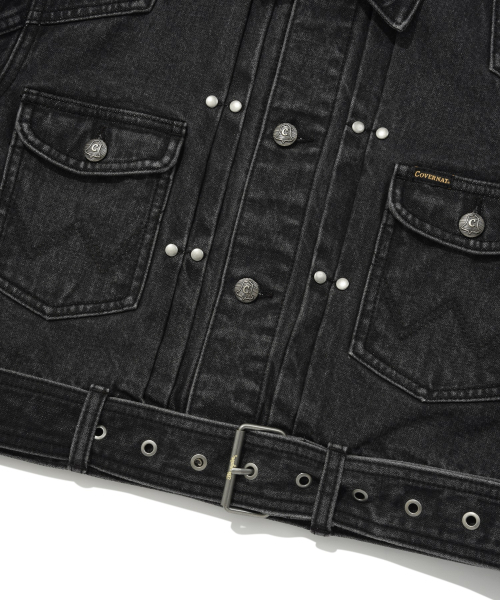 COVERNAT WOMAN（カバーナットウーマン）の「[COVERNAT x WRANGLER] ウィメンズ オリジナル デニム クロップ ベルト付きジャケット ダークグレー（デニムジャケット・レディース・その他・MEDIUM/SMALL）」の5枚目の写真