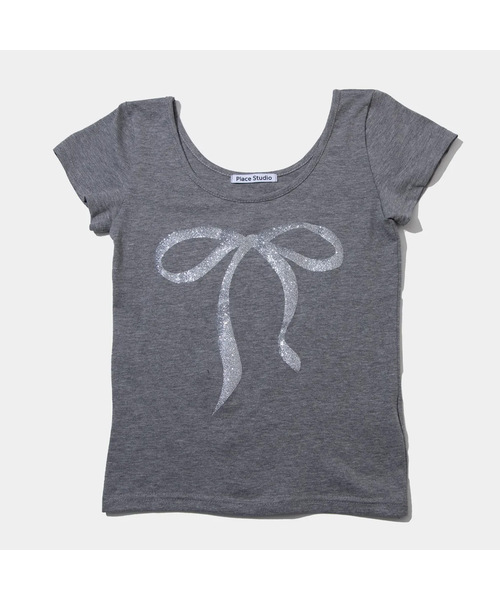 PLACE STUDIO(プレイススタジオ)の「ピュアグリッターリボングラフィックショートスリーブUネック半袖Tシャツ(Tシャツ/カットソー・レディース・ホワイト/ブラック/グレー・FREE)」の3枚目の写真