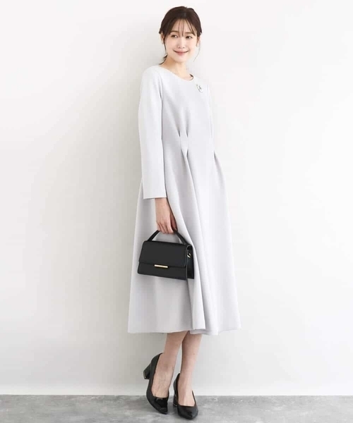 MK ミッシェルクラン（MK MICHEL  ）/スムースダンボール タックワンピース/洗える セール】スムースダンボール タックワンピース/洗える（ワンピース