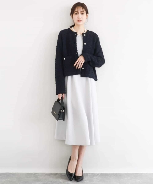 MK MICHEL KLEIN（エムケーミッシェルクラン）の「スムースダンボール タックワンピース/洗える（ワンピース・レディース・ライトグレー/ネイビー・38）」の15枚目の写真