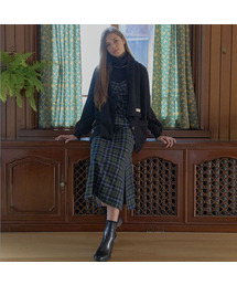 Tartan Check Shirring Dress - BROWN