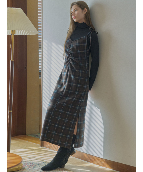 AVANT-G(アバン)の「Tartan Check Shirring Dress - BROWN(ワンピース・レディース・ダークグリーン/ブラウン・FREE)」の3枚目の写真