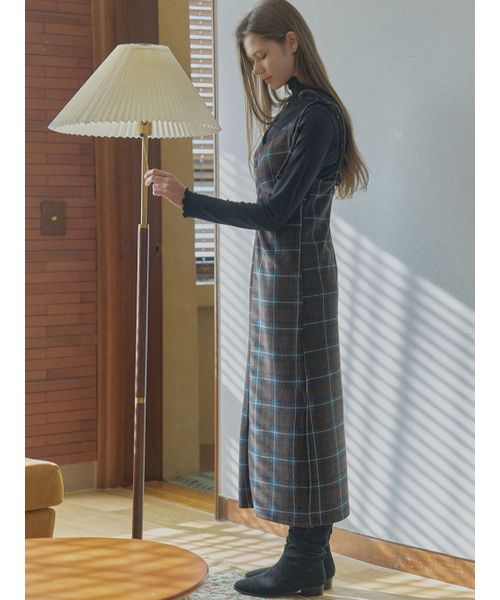 AVANT-G(アバン)の「Tartan Check Shirring Dress - BROWN(ワンピース・レディース・ダークグリーン/ブラウン・FREE)」の4枚目の写真