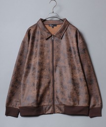ANPAS（アンパス）の「Faux Leather-Style Collared Light Jacket/PUレザー風襟付きブルゾン フェイクレザー加工ジャケット ライトアウター メンズ（ブルゾン）」