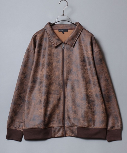 ANPAS(アンパス)の「Faux Leather-Style Collared Light Jacket/PUレザー風襟付きブルゾン フェイクレザー加工ジャケット ライトアウター メンズ(ブルゾン・メンズ・ブラウン/ブラック・M/L/LL)」の2枚目の写真