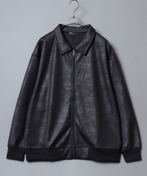 Faux Leather-Style Collared Light Jacket/PUレザー風襟付きブルゾン フェイクレザー加工ジャケット ライトアウター メンズ