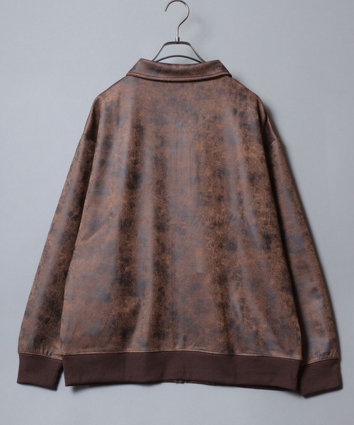 ANPAS(アンパス)の「Faux Leather-Style Collared Light Jacket/PUレザー風襟付きブルゾン フェイクレザー加工ジャケット ライトアウター メンズ(ブルゾン・メンズ・ブラウン/ブラック・M/L/LL)」の4枚目の写真