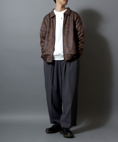 ANPAS(アンパス)の「Faux Leather-Style Collared Light Jacket/PUレザー風襟付きブルゾン フェイクレザー加工ジャケット ライトアウター メンズ(ブルゾン・メンズ・ブラウン/ブラック・M/L/LL)」の18枚目の写真