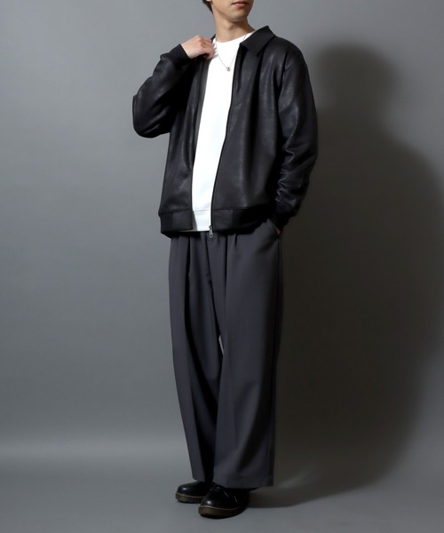 ANPAS(アンパス)の「Faux Leather-Style Collared Light Jacket/PUレザー風襟付きブルゾン フェイクレザー加工ジャケット ライトアウター メンズ(ブルゾン・メンズ・ブラウン/ブラック・M/L/LL)」の21枚目の写真