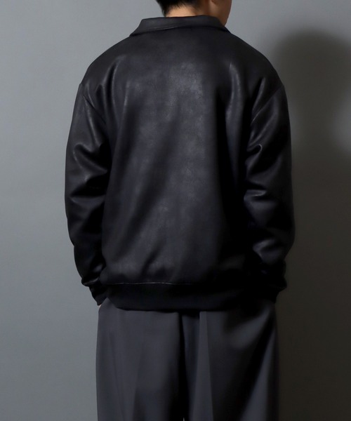 ANPAS(アンパス)の「Faux Leather-Style Collared Light Jacket/PUレザー風襟付きブルゾン フェイクレザー加工ジャケット ライトアウター メンズ(ブルゾン・メンズ・ブラウン/ブラック・M/L/LL)」の16枚目の写真