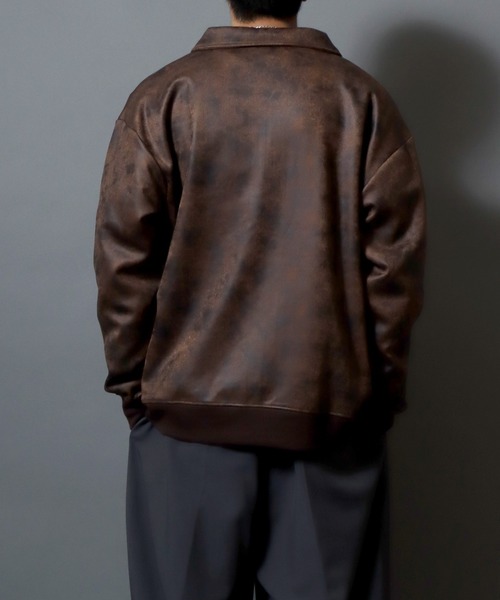ANPAS(アンパス)の「Faux Leather-Style Collared Light Jacket/PUレザー風襟付きブルゾン フェイクレザー加工ジャケット ライトアウター メンズ(ブルゾン・メンズ・ブラウン/ブラック・M/L/LL)」の17枚目の写真
