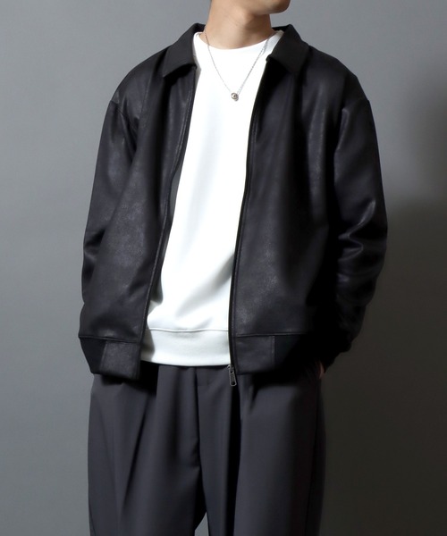 ANPAS(アンパス)の「Faux Leather-Style Collared Light Jacket/PUレザー風襟付きブルゾン フェイクレザー加工ジャケット ライトアウター メンズ(ブルゾン・メンズ・ブラウン/ブラック・M/L/LL)」の22枚目の写真
