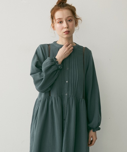 Crisp(クリスプ)の「タックレースダブルガーゼワンピース(ワンピース・レディース・レッド/グレイッシュブルー・FREE)」の6枚目の写真