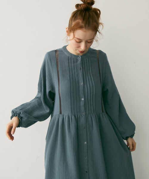 Crisp(クリスプ)の「タックレースダブルガーゼワンピース(ワンピース・レディース・レッド/グレイッシュブルー・FREE)」の8枚目の写真