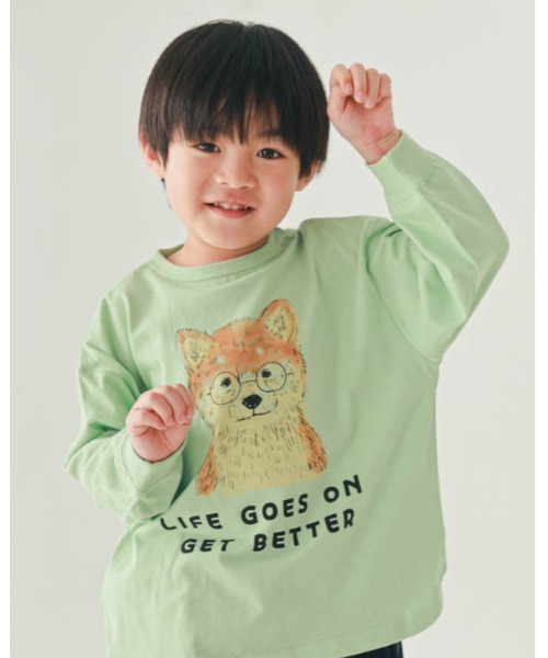 nicohrat(ニコフラート)の「ニコフラート 柴犬ロングTシャツ(Tシャツ/カットソー・キッズ・グレー/グリーン/オフホワイト・120cm/110cm/100cm/140cm/130cm/90cm)」の2枚目の写真